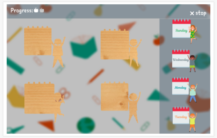 Days of the week theme puzzle game of the English app for children