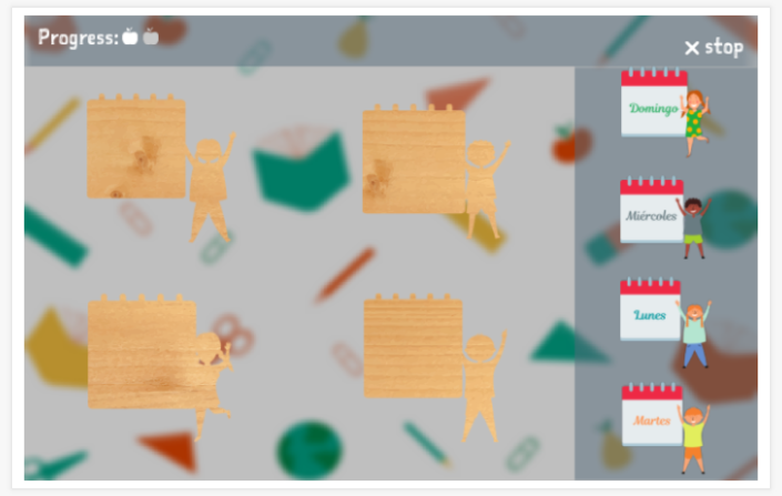 Days of the week theme puzzle game of the Spanish app for children