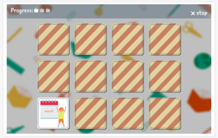 Days of the week theme memory game of the French app for children