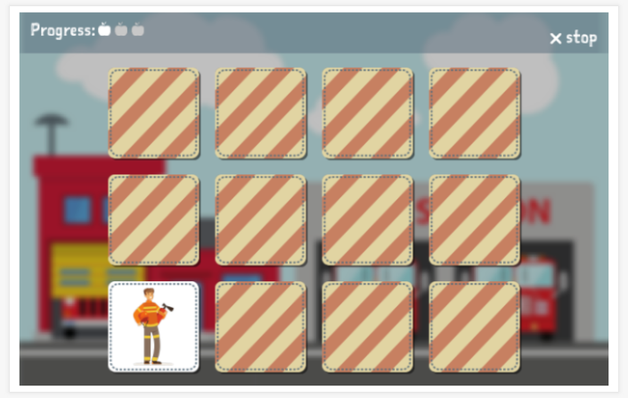Fire brigade theme memory game of the Polish app for children