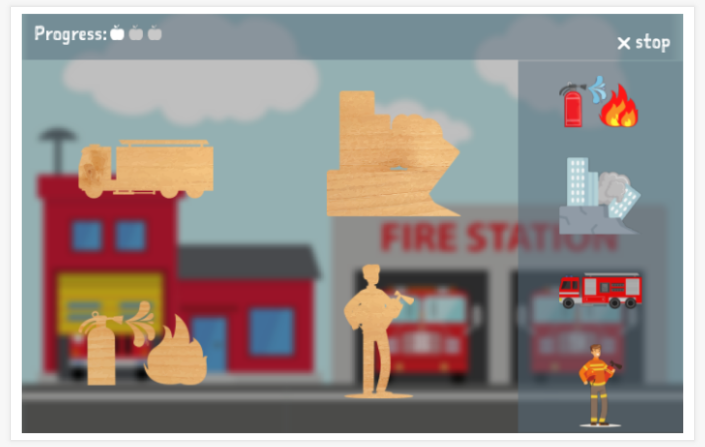 Fire brigade theme puzzle game of the Polish app for children